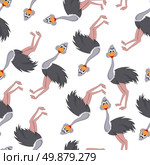 Seamless Pattern From Funny Cartoon Character Ostrich With Wide Smile Over White Background.  Tropical and Zoo  Fauna. Vector illustration. . Стоковая иллюстрация, агентство Ingram Publishing / Фотобанк Лори