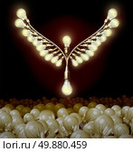 Innovation success and ideas as a business metaphor for creative innovation taking off as a group of light bulbs shaped as bird wings rising up out of a mountain using the bulb icon as power of imagination and human creativity. Стоковое фото, агентство Ingram Publishing / Фотобанк Лори