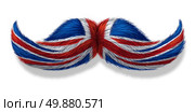 British mustache symbol with the flag of Britain as an icon of a European macho male culture or concept for an English restaurant or old money icon on a white background. Стоковое фото, агентство Ingram Publishing / Фотобанк Лори
