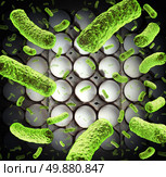 Salmonella risk and food contamination concept as raw eggs in an egg carton infected with dangerous bacteria resulting in health dangers and a medical situation as a symbol of a health hazards. Стоковое фото, агентство Ingram Publishing / Фотобанк Лори