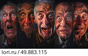 A series of photoshopped images showing the gradual transformation of a mans face through digital editing techniques. Стоковое AI-изображение, AI-художник Данила Большаков / Фотобанк Лори