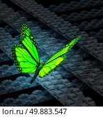 Green transportation concept with a group of city highways full of cars stuck in traffic gridlock and a green butterfly flying over the vehicle chaos as a metaphor for environmental transport alternative. Стоковое фото, агентство Ingram Publishing / Фотобанк Лори