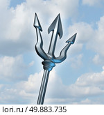 Trident spear concept in perspective on a sky background as a Greek mythology symbol of neptune and Posiedon the god of the sea as a three dimensional weapon to catch fish or fight as a gladiator. Стоковое фото, агентство Ingram Publishing / Фотобанк Лори