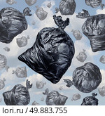 Garbage concept as black trash bags with an unpleasant smell falling from the sky as a background of environmental damage issues and waste management problems. Стоковое фото, агентство Ingram Publishing / Фотобанк Лори