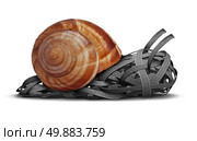 Slow direction business concept as a group of roads shaped as a slow moving snail as a metaphor for traffic delays in a bind or sluggish financial guidance and advice. Стоковое фото, агентство Ingram Publishing / Фотобанк Лори