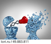 Business advantage with a secret weapon concept as a group of gears shaped as a human head punching and destroying the competition with a hidden red boxing glove as a metaphor for innovative corporate strategy and planning to win. Стоковое фото, агентство Ingram Publishing / Фотобанк Лори