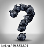 Garbage questions with a group of trash bags shaped as a question mark as a symbol of waste management and environmental issues as a throw away black plastic sack full of dirty smelly trash and useless junk. Стоковое фото, агентство Ingram Publishing / Фотобанк Лори