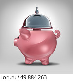 Bank service concept as a piggy bank shaped as a hospitality servicing bell as a symbol for good banking customer service serving financial clients with savings advice and loan solutions. Стоковое фото, агентство Ingram Publishing / Фотобанк Лори