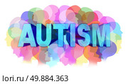 Autism diagnosis and autistic disorder concept or ASD concept as a group of human faces showing the color specrtrum as a mental health issue symbol for medical research and community education support and resources. Стоковое фото, агентство Ingram Publishing / Фотобанк Лори
