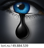 Oil industry distress concept as a human tear drop of crude petroleum spilling down on a human face as a symbol for declining prices in fossil energy due to oversupply and overproduction, Стоковое фото, агентство Ingram Publishing / Фотобанк Лори