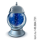 Forecasting service as a crystal ball with a servicing bell as a symbol for business consulttion and financial forecast advice or psychic cold readings of the future on a white bakground. Стоковое фото, агентство Ingram Publishing / Фотобанк Лори