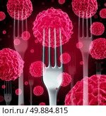 Food cancer concept as a group of cancerous cells with dinner forks as a diet health risk metaphor for the danger of certain foods that may be associated with malignant tumors. Стоковое фото, агентство Ingram Publishing / Фотобанк Лори