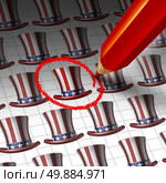 American candidate choice concept and United States election symbol as a red pencil selecting a political party hopeful as an icon for presidential democratic campaign by the voters. Стоковое фото, агентство Ingram Publishing / Фотобанк Лори