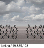 Joining forces business concept or company group confrontation as businesswomen and businessmen running towards each other as a metaphor for unity or corporate conflict. Стоковое фото, агентство Ingram Publishing / Фотобанк Лори