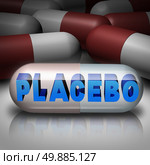 Placebo effect medical health concept as a transparent pill with text inside as a medicine symbol for research in finding affective drugs using a double blind study. Стоковое фото, агентство Ingram Publishing / Фотобанк Лори