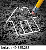 Home mortgage concept and real estate house ownership success symbol as a pencil erasing the shape of a family residence as a metaphore for paying off residential debt and financing a household. Стоковое фото, агентство Ingram Publishing / Фотобанк Лори