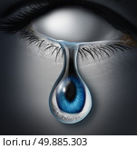 Lost person concept or anonymous victim and emotionaly drained symbol as a blank empty human crying a tear with an eye ball inside the liquid as an icon for drug addiction or identity loss. Стоковое фото, агентство Ingram Publishing / Фотобанк Лори