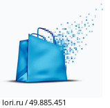 Online shopping and e-commerce concept as an internet store sale symbol with a shop bag that is transforming into digital pixels for web commerce in cyberspace. Стоковое фото, агентство Ingram Publishing / Фотобанк Лори