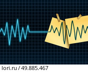 Life extension concept as a medicine and medical science symbol for slowing down or reversing the process of aging as an ekg or ecg lifeline death flatline with taped office notes extending the the lifesespan of a patient or organ donation and transplant. Стоковое фото, агентство Ingram Publishing / Фотобанк Лори