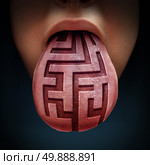 Eating disorder and binge feeding psychiatric health issue as a human tongue with a maze or labyrinth pattern as a medical symbol for anorexia bulimia or purging illness issues and finding solutions. Стоковое фото, агентство Ingram Publishing / Фотобанк Лори
