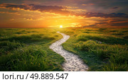 A painting depicting a path extending towards the sun in the distance, with vibrant colors and a sense of optimism. Стоковое AI-изображение, AI-художник Данила Большаков / Фотобанк Лори