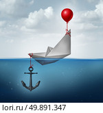Business decision problem and inefficient strategy concept as a paper boat being lifted and drowned simultaneously as a financial indecision icon with 3D illustration elements.
 Стоковое фото, агентство Ingram Publishing / Фотобанк Лори