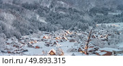 Shirakawago light-up with Snowfall Gifu Chubu Japan with snowfall. Стоковое фото, агентство Ingram Publishing / Фотобанк Лори