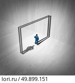 Go in circles and business stagnation concept as a businessman with a cast shadow that reverses course direction and returns to original position with 3D illustration elements. Стоковое фото, агентство Ingram Publishing / Фотобанк Лори