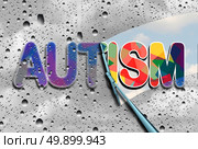 Autism awareness and autistic disorders concept as cloudy blurred text with a wiper clearing the confusion exposing a sharp understanding of the neurological syndrome with 3D illustration elements. Стоковое фото, агентство Ingram Publishing / Фотобанк Лори