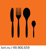 Silverware set icon. Orange background with black. Vector illustration. Стоковая иллюстрация, агентство Ingram Publishing / Фотобанк Лори