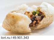 Chinese dim sum deep Fried BBQ Pork dumplings - Chinese groumet cuisine. Стоковое фото, агентство Ingram Publishing / Фотобанк Лори