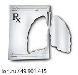 Lung medicine concept as asthma and respiratory medication for human lungs as a doctor prescription paper note that is cutout in the shape of an organ with 3D illustration elements. Стоковое фото, агентство Ingram Publishing / Фотобанк Лори
