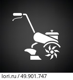 Garden tiller icon. Black background with white. Vector illustration. Стоковая иллюстрация, агентство Ingram Publishing / Фотобанк Лори