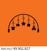 Baby arc with hanged toys icon. Orange background with black. Vector illustration. Стоковая иллюстрация, агентство Ingram Publishing / Фотобанк Лори