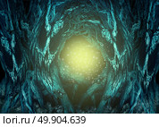 Haunted Forest background as creepy woods with evil trees and spiders with glowing copy space as a spooky landscape with 3D illustration elements. Стоковое фото, агентство Ingram Publishing / Фотобанк Лори
