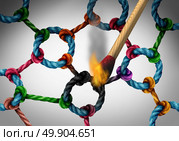 Network attack concept as a cyberattack and internet services system as a technology security symbol as ropes tied together in a connected structure with 3D illustration elements. Стоковое фото, агентство Ingram Publishing / Фотобанк Лори