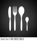Silverware set icon. Black background with white. Vector illustration. Стоковая иллюстрация, агентство Ingram Publishing / Фотобанк Лори