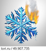Changing climate concept as a frozen ice crystal snowflake melting and burning in flames as an environmental metaphor for changing weather temerature or global greenhouse effect as a 3D illustration. Стоковое фото, агентство Ingram Publishing / Фотобанк Лори