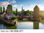 Covered bridge Pont Couverts in Strasbourgh in the district Petite France, Alsace. Стоковое фото, агентство Ingram Publishing / Фотобанк Лори