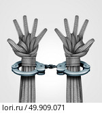 Street crime and illegal drunk driving and speeding car violation on the road or impaired driver symbol as a group of highway paths shaped as two innocent or guilty hands locked in police handcuffs as a 3D illustration. Стоковое фото, агентство Ingram Publishing / Фотобанк Лори