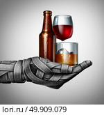 Drunk driving and drinking on the highway under the influence as a group of roads shaped as a hand holding alcoholic drinks as beer wine and whiskey as a transportation criminal offence as a 3D illustration. Стоковое фото, агентство Ingram Publishing / Фотобанк Лори