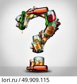 Alcohol questions and alcoholism information concept as a group of beer wine and hard liquor glasses shaped as a a question mark as a symbol for an alcoholic disorder and addiction uncertainty as a 3D illustration. Стоковое фото, агентство Ingram Publishing / Фотобанк Лори
