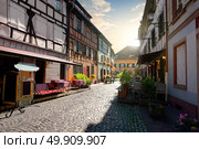 Cafes on street of Strasbourg in the morning, France. Стоковое фото, агентство Ingram Publishing / Фотобанк Лори