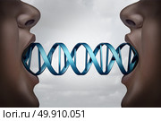 Gene cloning and DNA medical clone technology concept as clones with a double helix molecular structure connecting the two people as a genome biotechnology symbol with 3D illustration elements. Стоковое фото, агентство Ingram Publishing / Фотобанк Лори