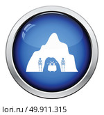 Scare cave in amusement park icon. Glossy button design. Vector illustration. Стоковая иллюстрация, агентство Ingram Publishing / Фотобанк Лори