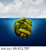 Iceberg business concept as a hidden fortune opportunity economic vision concept as an investing metaphor as agroup of gold bars with 3D illustration elements. Стоковое фото, агентство Ingram Publishing / Фотобанк Лори