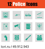 Set of police icons. Green on gray design. Vector illustration. Стоковая иллюстрация, агентство Ingram Publishing / Фотобанк Лори