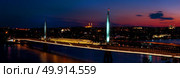 Golden Horn metro bridge illuminated at night in Istanbul, Turkey. Стоковое фото, агентство Ingram Publishing / Фотобанк Лори
