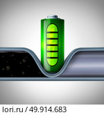 Battery technology disrupting oil industry and cutting fossil fuel concept as a electric batteries symbol blocking a petroleum or gasoline pipeline with renewable lithium ion or graphene charging technologies as a 3D illustration. Стоковое фото, агентство Ingram Publishing / Фотобанк Лори