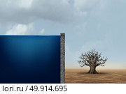 Unfair distribution and unequal capitalism business economic concept as one side with an ocean of water with a dead dry tree in the barren desert as an economic metaphor for inequality with the poor and wealthy in a 3D illustration style. Стоковое фото, агентство Ingram Publishing / Фотобанк Лори